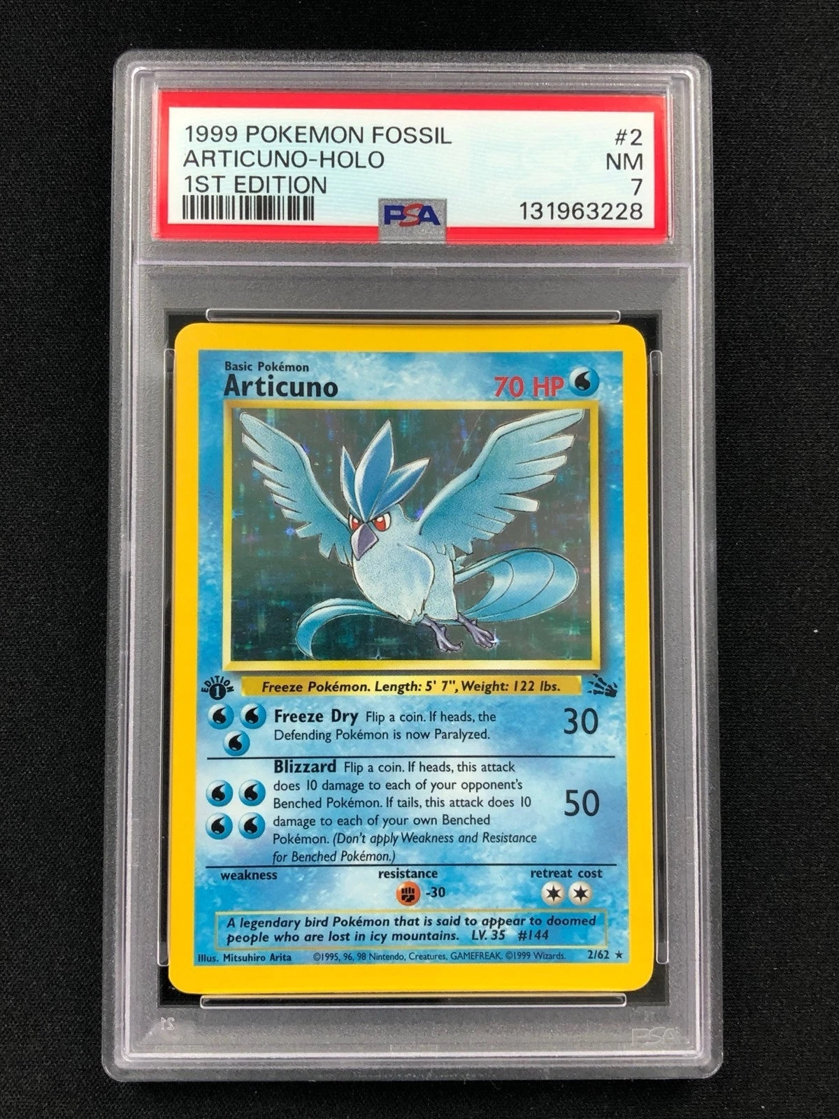 Pokemon 1999 Articuno 1st Holo Fossil 2/62 PSA 7