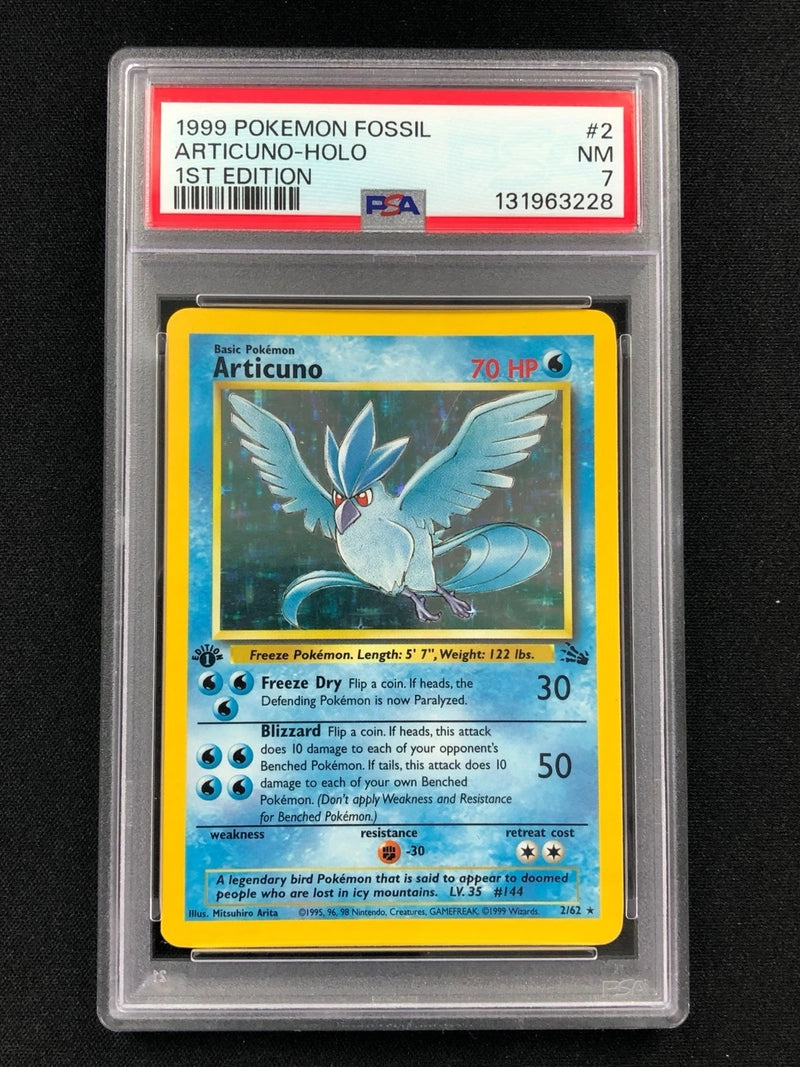 Pokemon 1999 Articuno 1st Holo Fossil 2/62 PSA 7-1