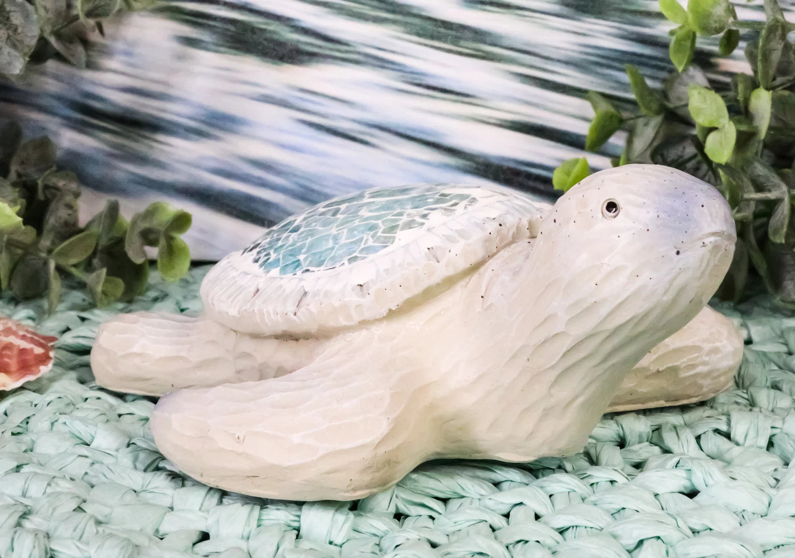 Coastal Ocean Giant Sea Turtle Decorative Figurine With Crushed Glass Shell-4