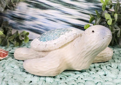 Coastal Ocean Giant Sea Turtle Decorative Figurine With Crushed Glass Shell-4