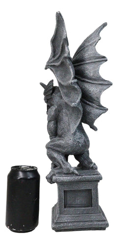 Griffin Statue, 17" Large Gothic Crouching Wise Old Gargoyle Figurine on Pedestal, Fantasy Home Decor for Garden, Mantle, Patio, or Bookshelf Display-4