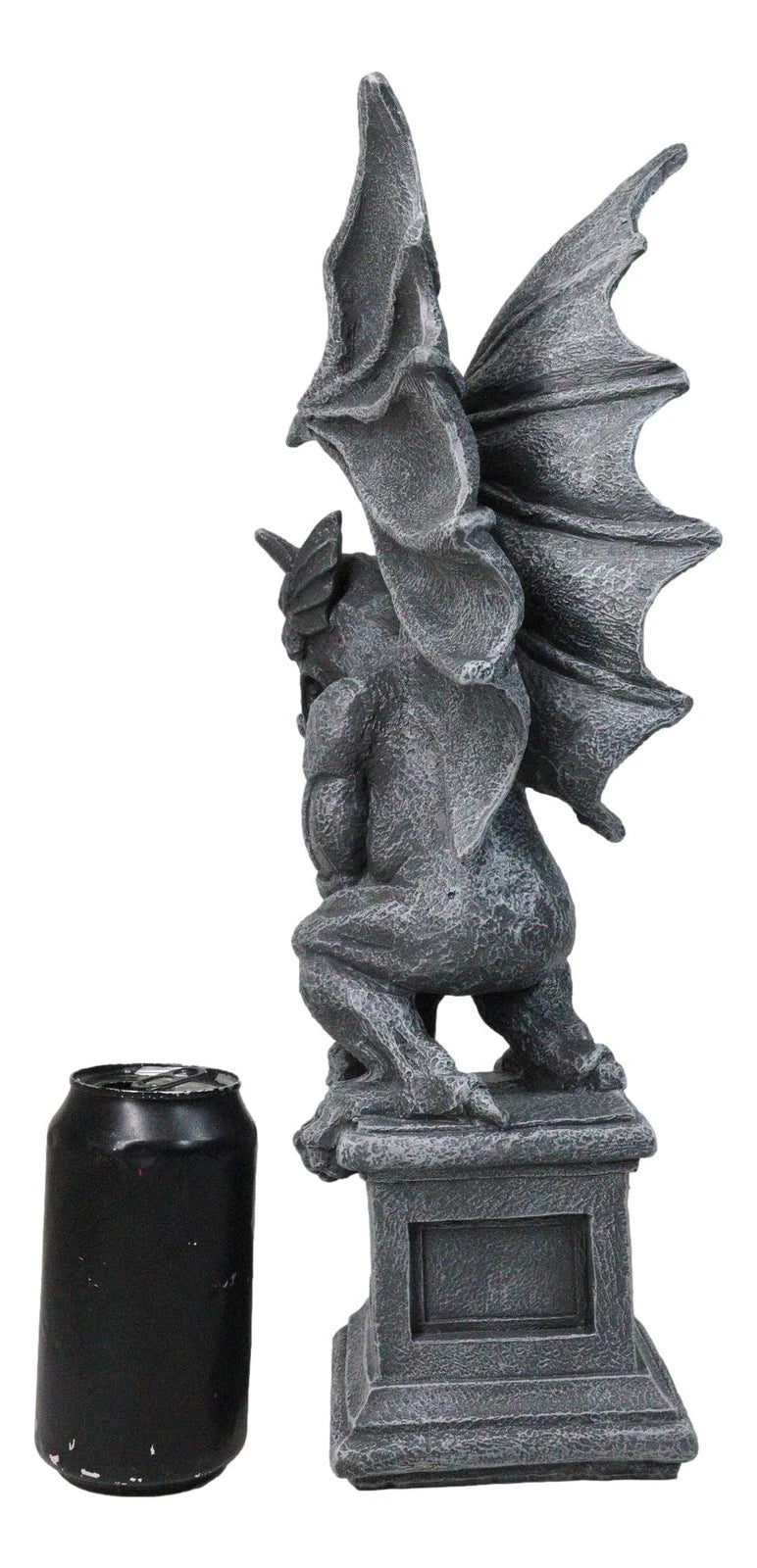 Griffin Statue, 17" Large Gothic Crouching Wise Old Gargoyle Figurine on Pedestal, Fantasy Home Decor for Garden, Mantle, Patio, or Bookshelf Display-4