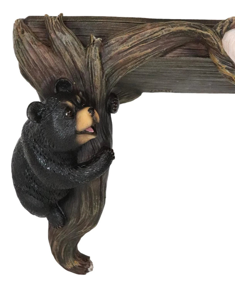 Whimsical 2 Climbing Black Bears By Forest Tree Branches Floating Wall Shelf-8
