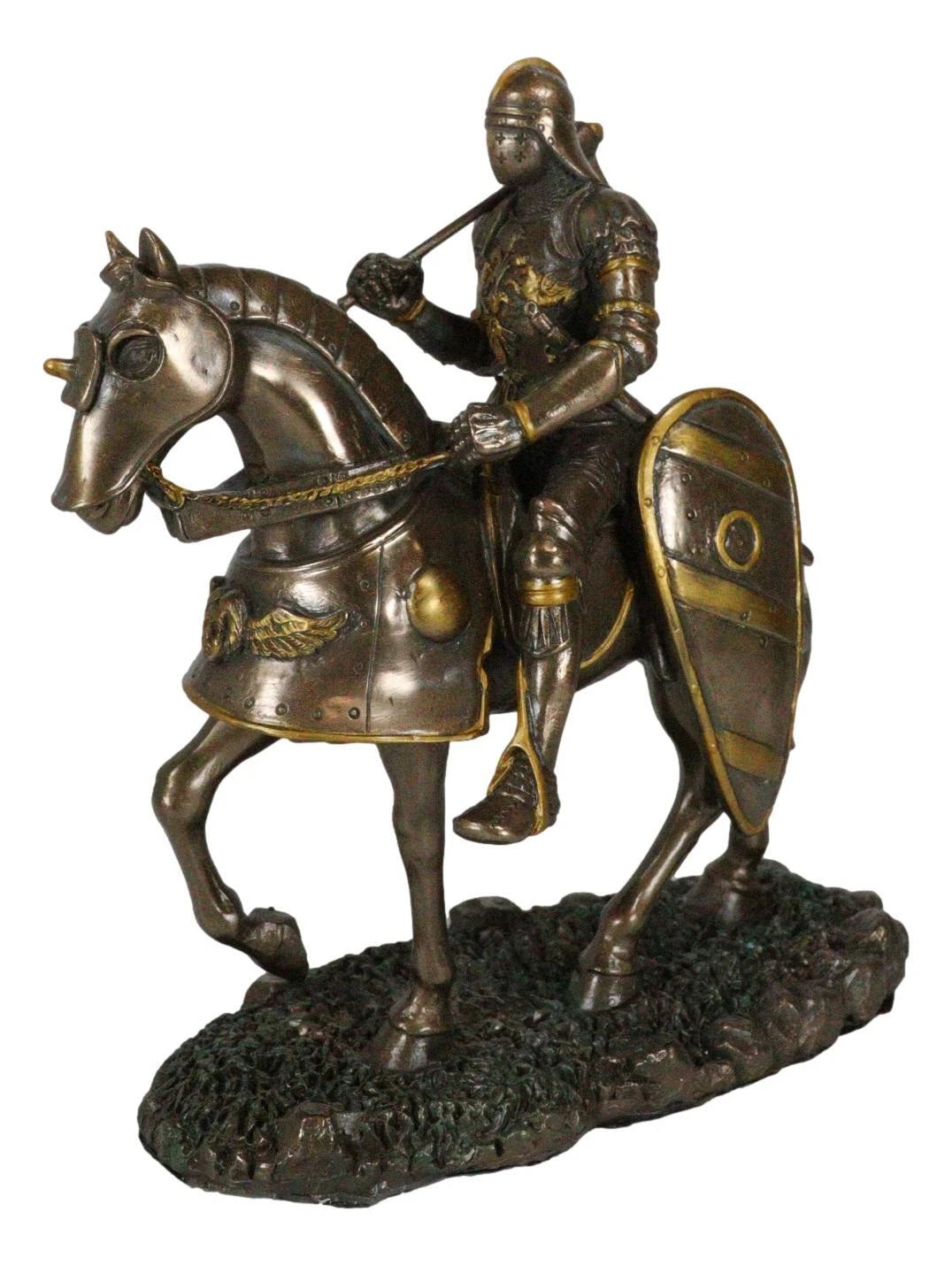 Medieval Suit Of Armor Knight With Large Shield And Axe On Horse Figurine-3