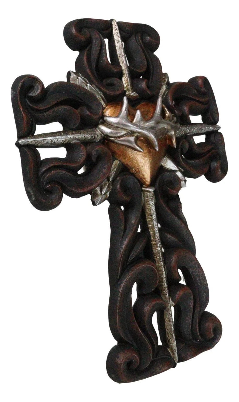 Rustic Sacred Heart Crown of Thorns And Spike Nails Faux Wooden Wall Cross Decor-6