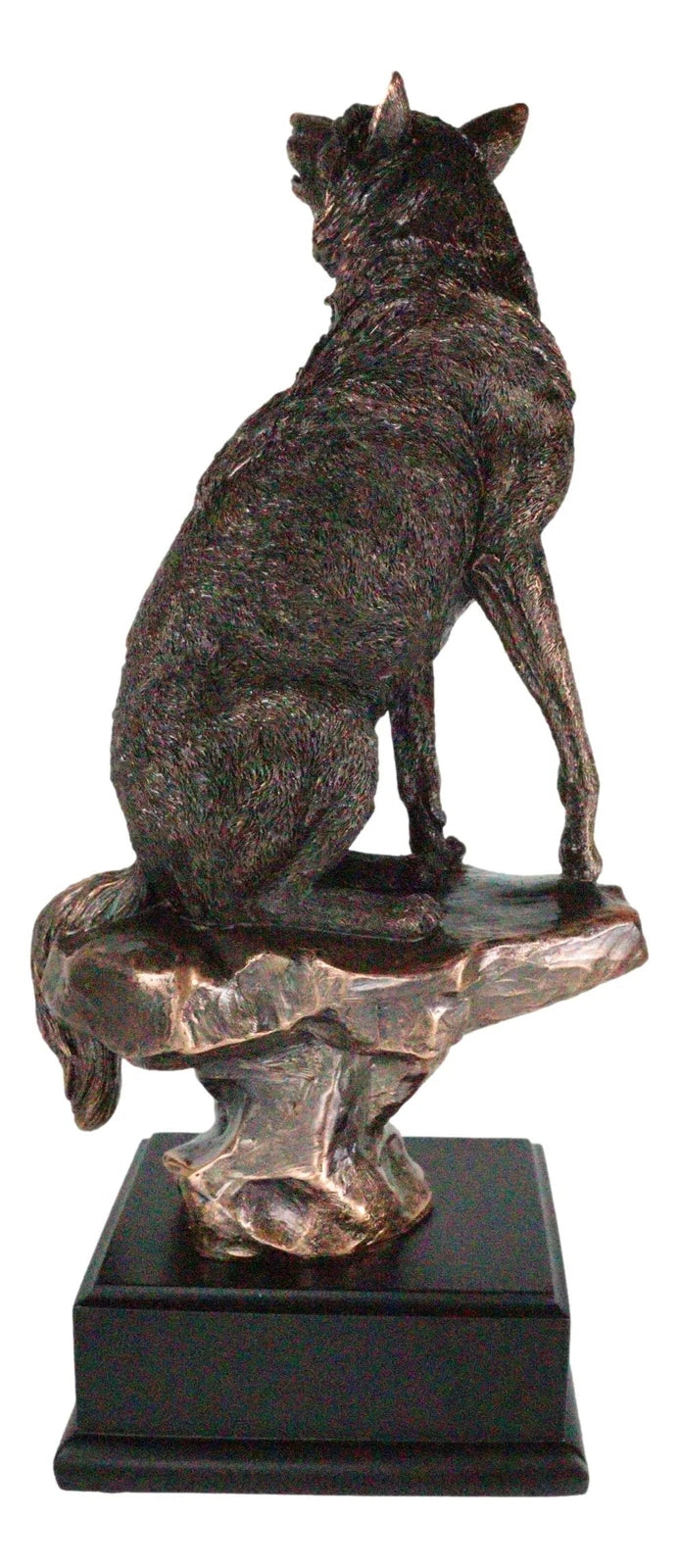 Rustic Moon Howling Alpha Wolf Sitting On Rocky Cliff Figurine With Trophy Base-4