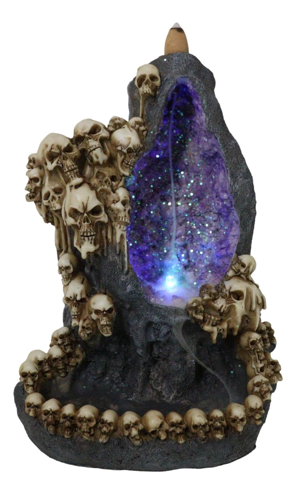 Gothic Melting Skulls Faux Geode Crystals LED Light Cave Backflow Incense Burner-6