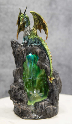 Emerald Dragon On Crystal Geode Mountain Backflow Incense Burner With LED-1