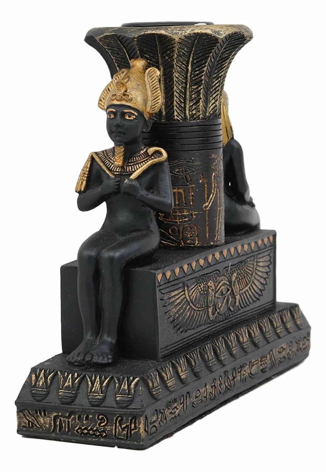 Ancient Egypt Black and Gold Seated Isis and Osiris Pillar Candle Holder-4