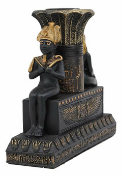 Ancient Egypt Black and Gold Seated Isis and Osiris Pillar Candle Holder-4