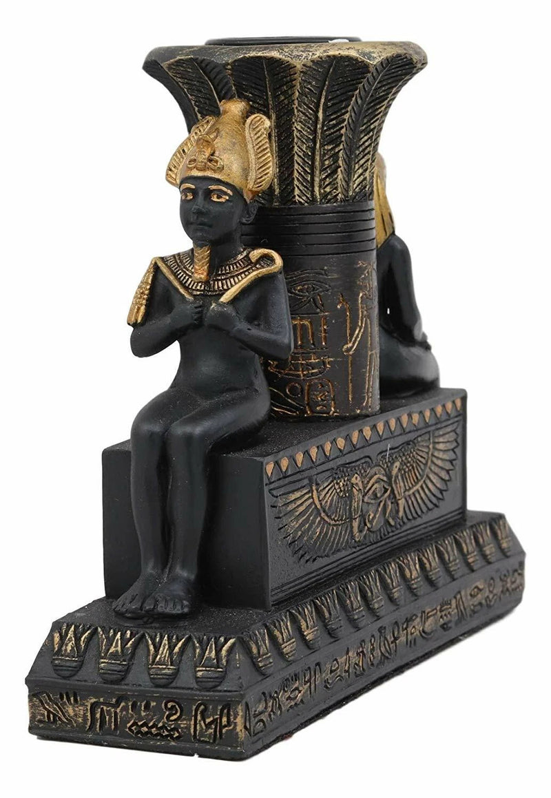 Ancient Egypt Black and Gold Seated Isis and Osiris Pillar Candle Holder-4