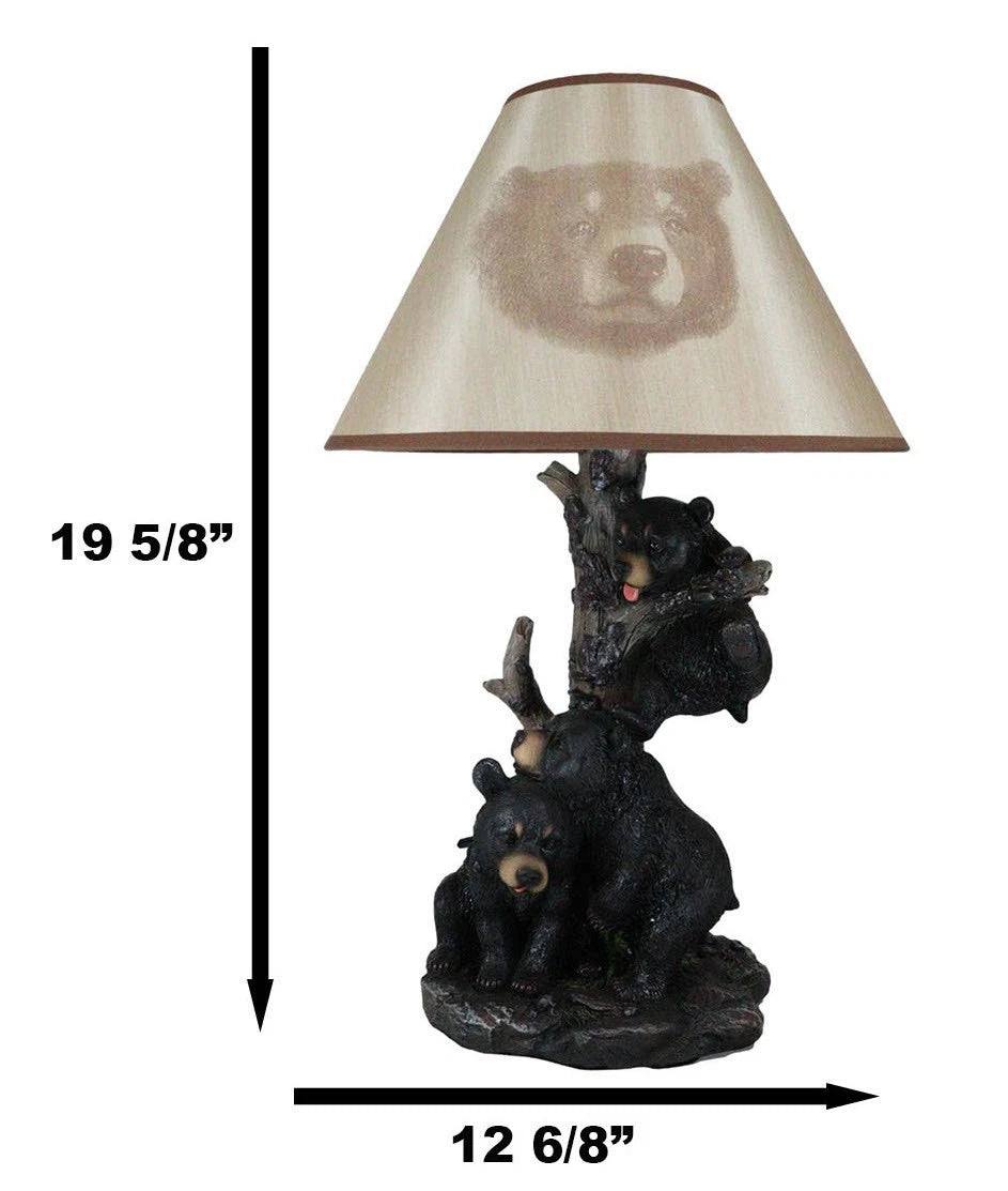 Lámpara de mesa con cachorros de oso negro trepando y pantalla de oso (juego de 2)-5