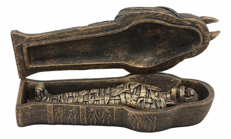 Egyptian Sarcophagus Box with Mummy Figurine 5.25" L-6