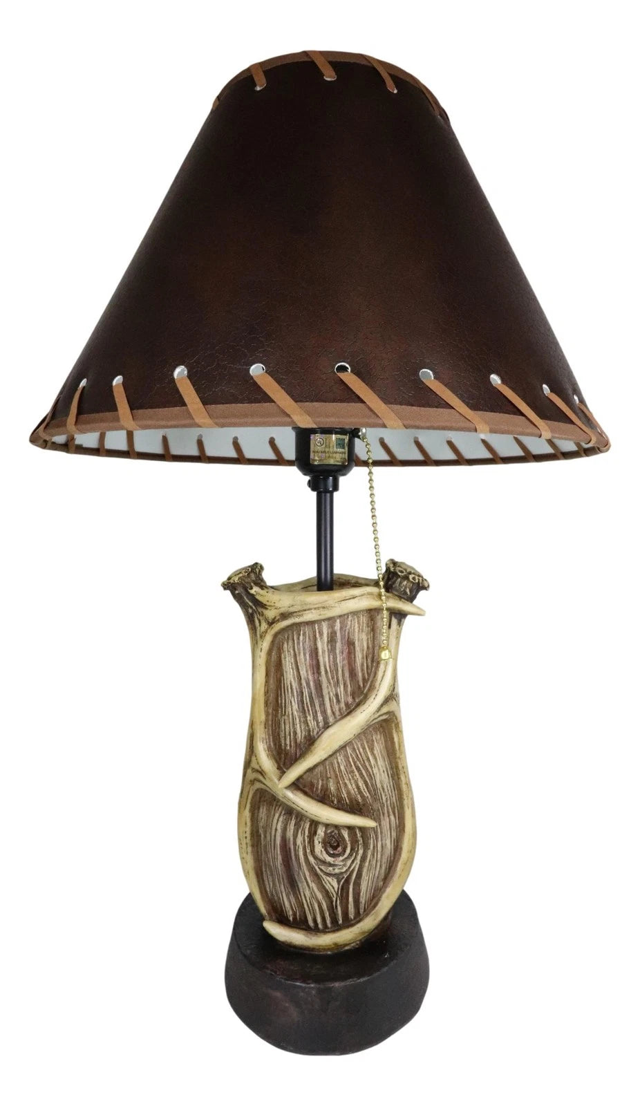 Rustic Western Hunters Lodge Deer Antlers On Driftwood Trunk Desktop Table Lamp-6
