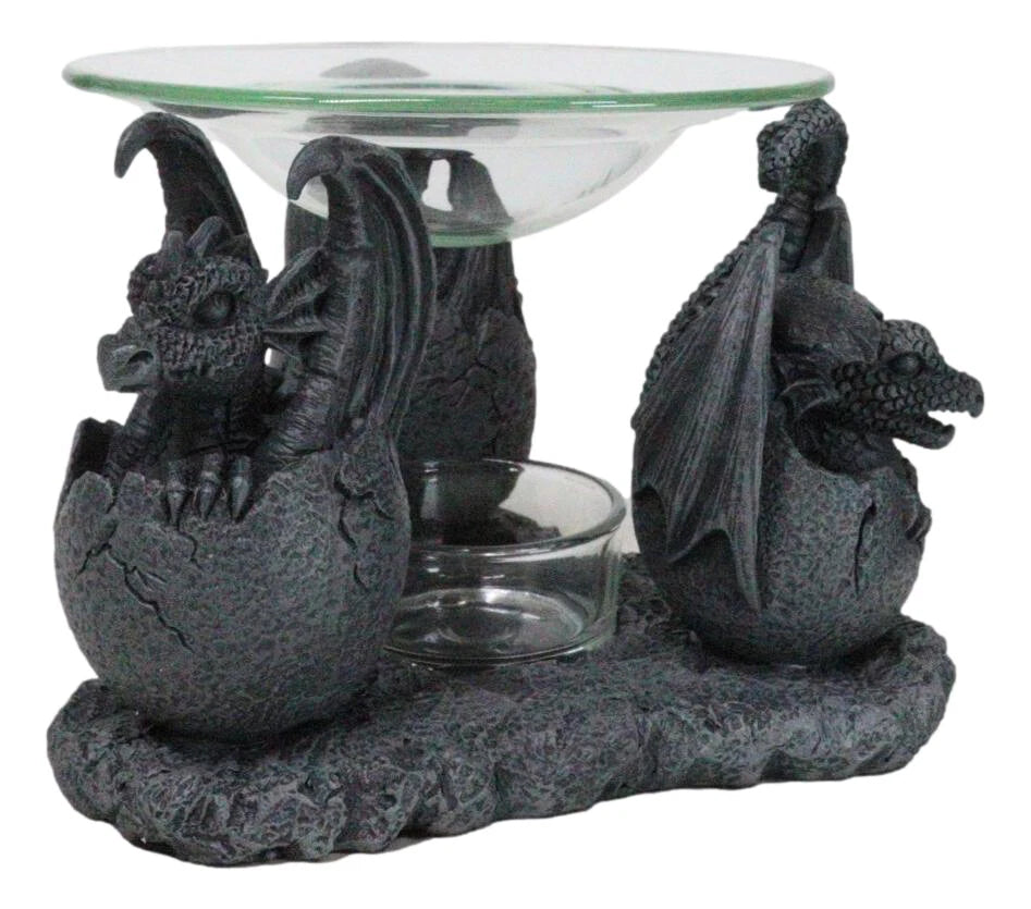Fantasy Trio Gargoyle Dragons in Eggs Hatchling Candle Oil Burner Figurine-3