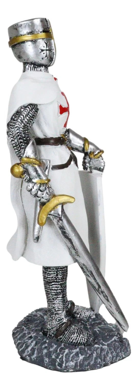 White Cloak Medieval Crusader Swordsman With Shield Of Faith Knight Figurine-6