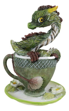 Fantasy English Green Tea Leaves And Flowers Dragon In Teacup & Saucer Figurine-7