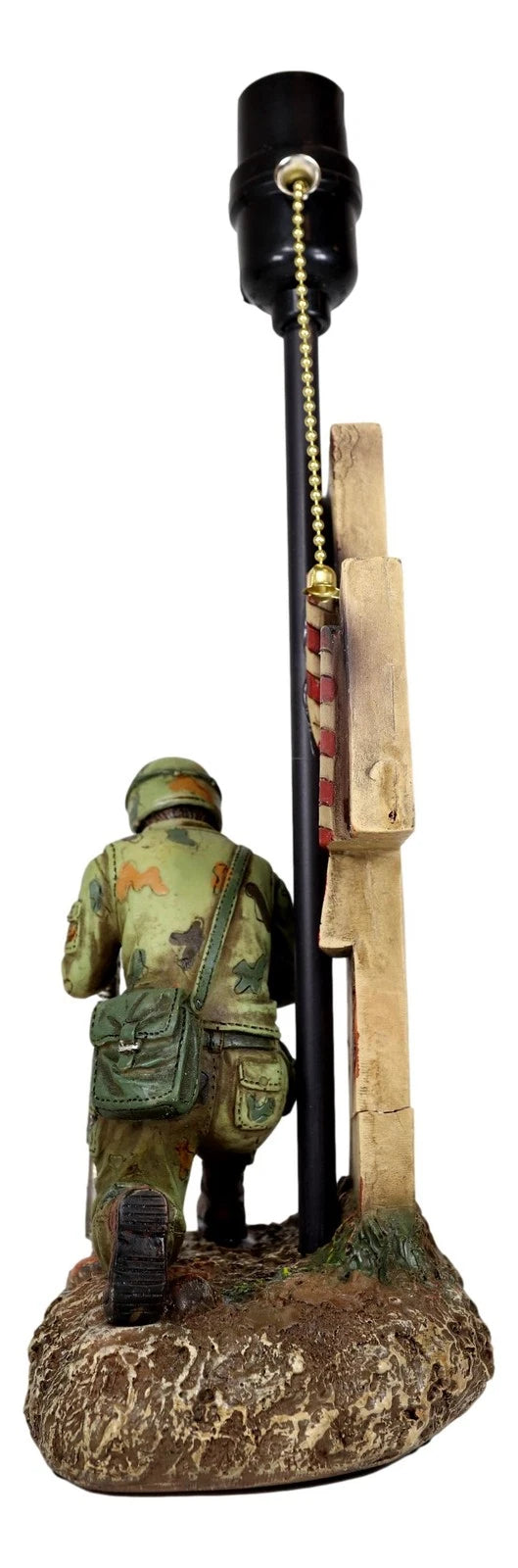 Patriotic Soldier With Rifle Kneeling By American Flag Cross Memorial Table Lamp-7
