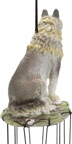 Realistic Sitting Lone Gray Wolf Hand Painted Sculptural Wind Chime Decorative-3