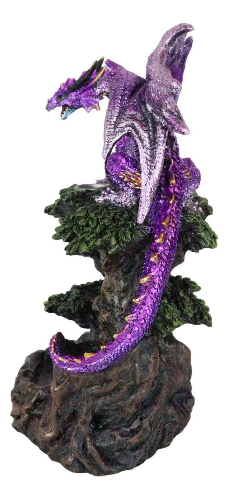 Metallic Purple Dragon On Greenman Tree Canopy Backflow Incense Cone Burner-6