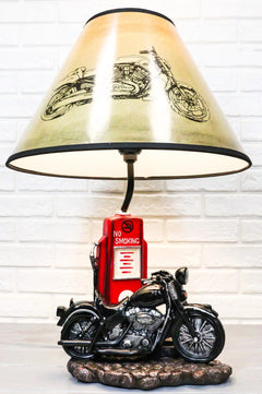 Lámpara de mesa de escritorio con pantalla, estilo retro, con surtidor de gasolina y motocicleta-6