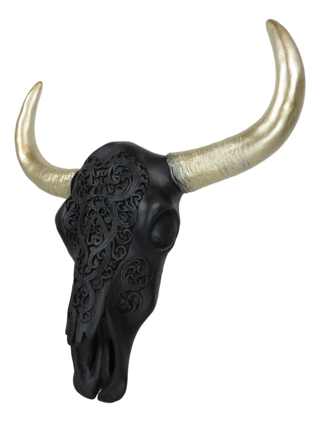 Black And Gold Tribal Floral Tattoo Tooled Filigree Bull Cow Skull Wall Decor-6