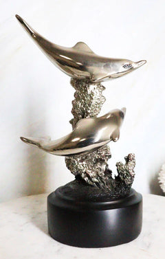 Nautical Marine Sea Gay Dolphins By Coral Reef Silver Electroplated Figurine-2
