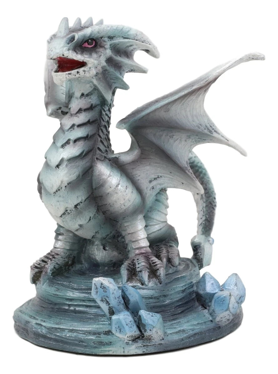 Anne Stokes Fantasy Silverback Baby Wyrmling And Adult Rock Dragon Statues Set-4