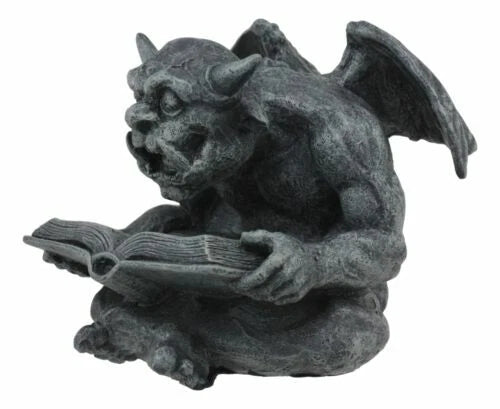 Notre Dame Horned Gargoyle With Spell Book Statue Demonic Bibliography Watchman-6