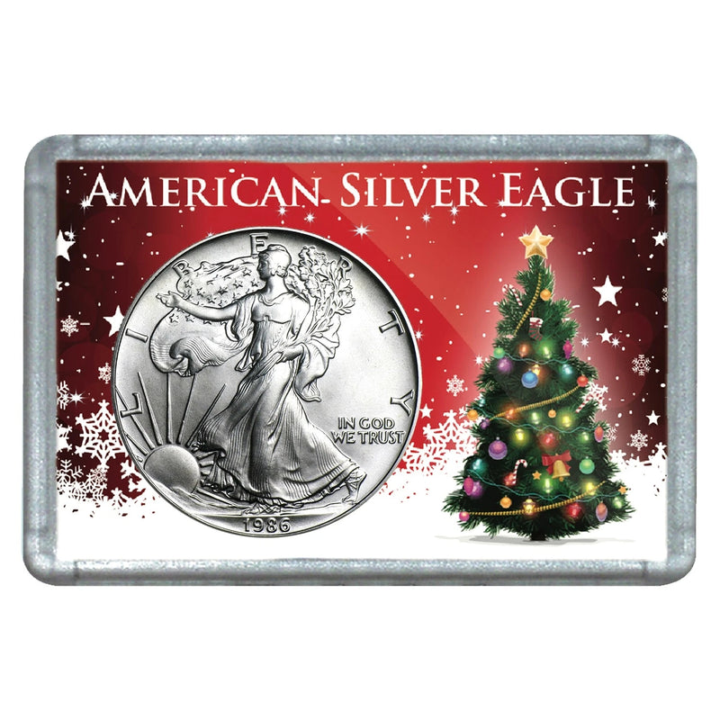 Moneda de plata americana de $1 de 1986 con diseño de árbol de Navidad-1