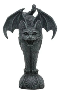 Bizarre Gothic Eureka Bat Winged Cat Gargoyle Statue 7"H Stoic Feline Guardian-5