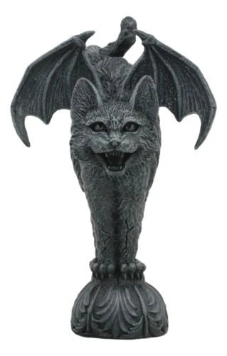 Bizarre Gothic Eureka Bat Winged Cat Gargoyle Statue 7"H Stoic Feline Guardian-5