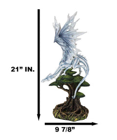 Large Arctic Frost Fury Dragon Perching On Rainforest Giant Tree Canopy Figurine-5