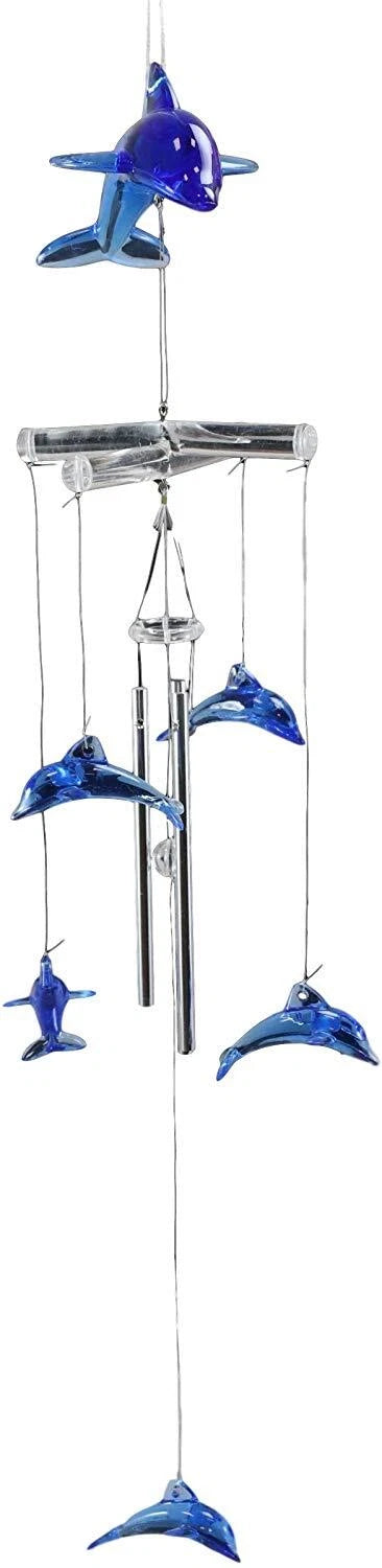 Nautical Marine Blue Swimming Dolphin Acrylic Glass Wind Chime 22"L Sea Dolphins-4