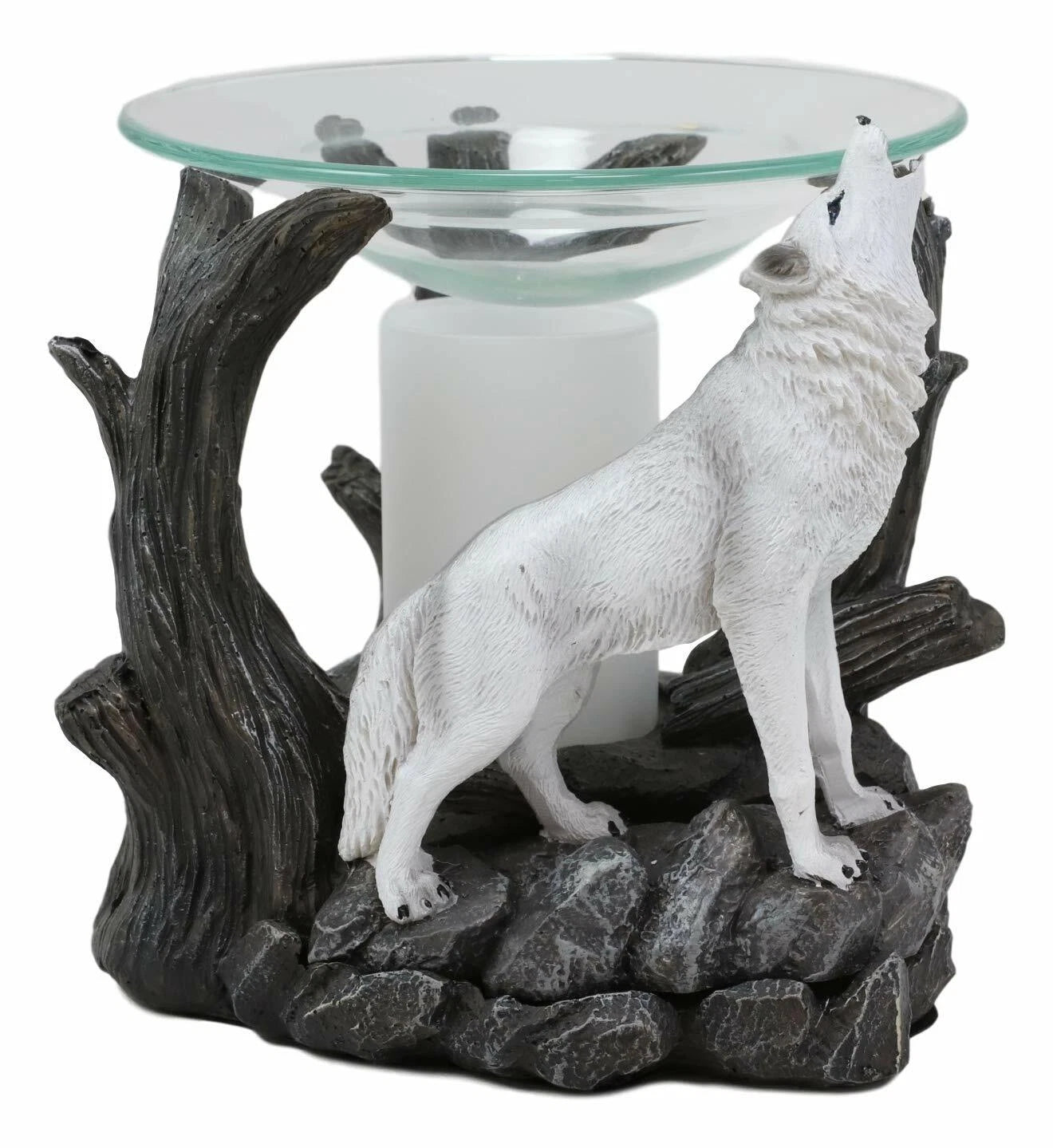 White Wolf Howling Electric Oil Burner Tart Warmer Statue Night Light-3