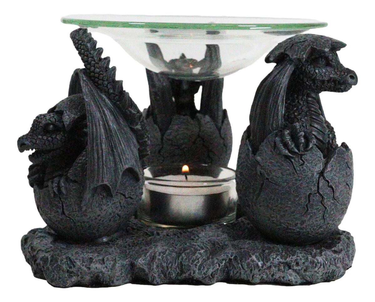 Fantasy Trio Gargoyle Dragons in Eggs Hatchling Candle Oil Burner Figurine-2