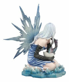 Estatua de la Diosa Elemental del Hielo, Hada Azul con cría de dragón, 31 cm de alto-3