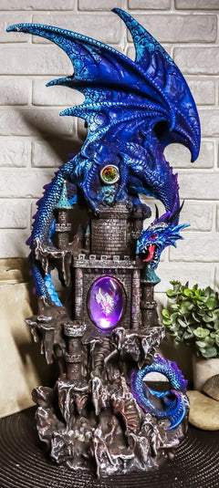 20"H Blue Waterfall Spyro Dragon On Castle Statue LED Night Light Figurine-1