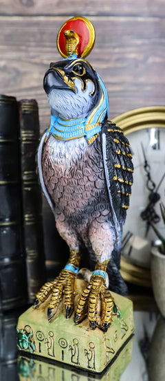 Egyptian Sky God Horus Falcon Bird With Pschent On Hieroglyphic Base Figurine-2