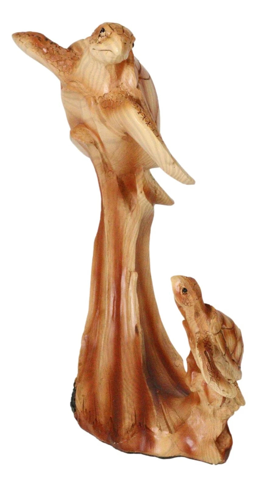 Mother and Baby Sea Turtle Decor Statue 9" Tall Faux Wood Resin Figurine-4