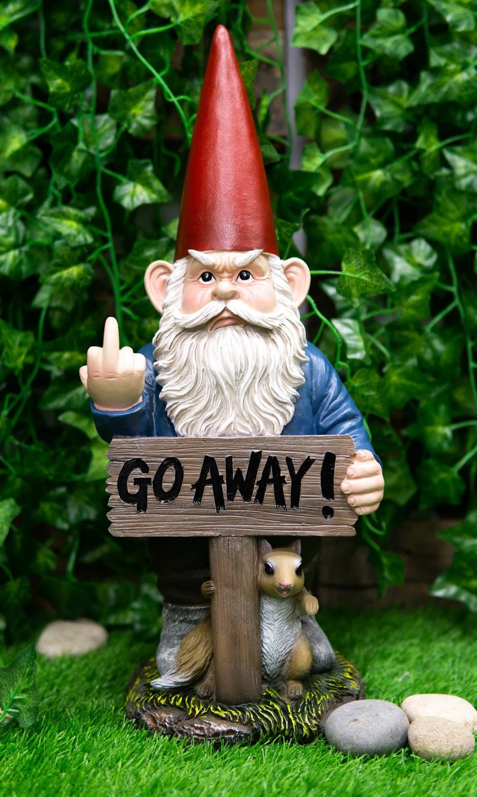"Go Away!" Gnome Dwarf Not Welcome Statue 17.75"H Patio Outdoor Figurine