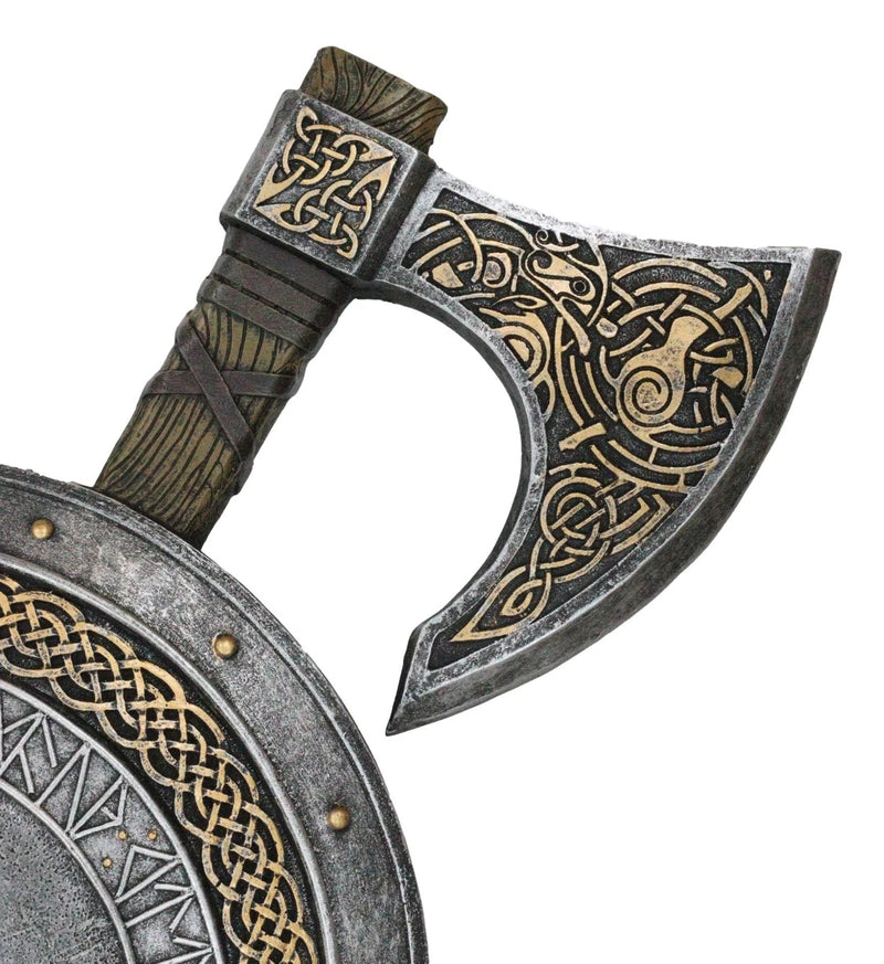Viking Warrior Coat of Arms Ragnar Serpent Shield With Crossed Axes Plaque-3