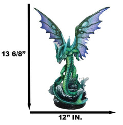 Large Fantasy Elemental Water Dragon Rising Above Sea Waves Collectible Figurine-3