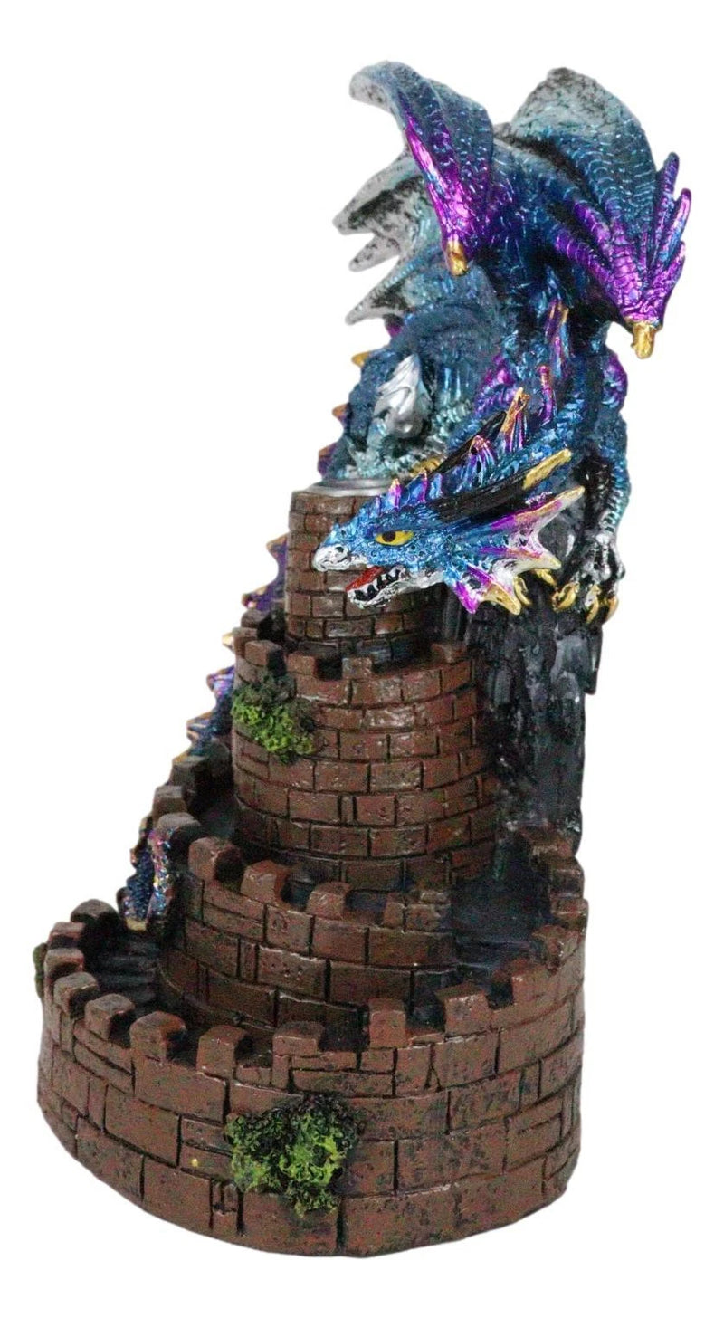 Metallic Blue Dragon On Spiral Steps Castle Tower Backflow Incense Cone Burner-2