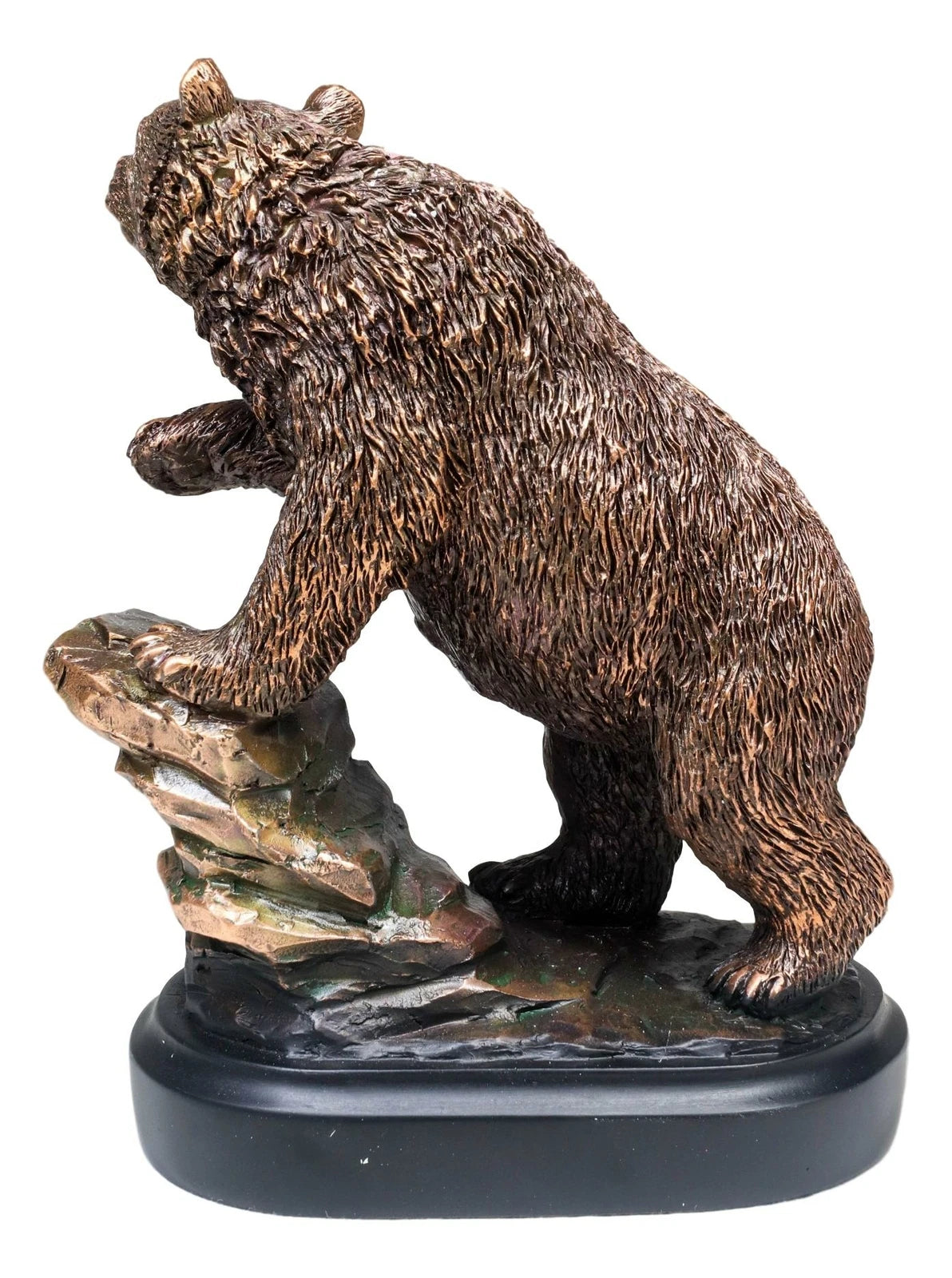 Grizzly Bear Climbing On River Rock Statue 6.25"Tall Bronze Electroplated Resin-3