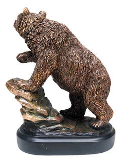 Grizzly Bear Climbing On River Rock Statue 6.25"Tall Bronze Electroplated Resin-3