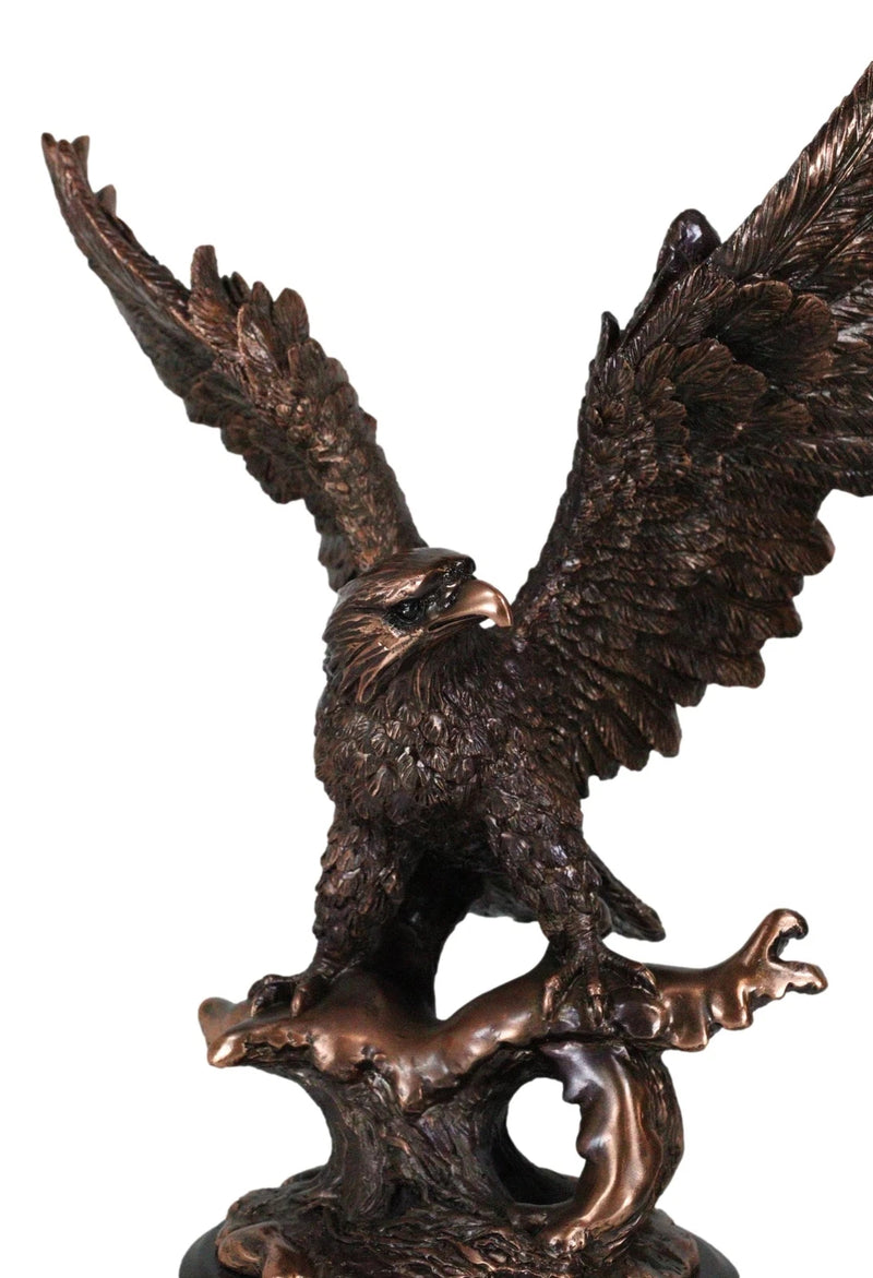 Majestic Bald Eagle With Open Wings Perching On Tree Branch Statue With Base-3