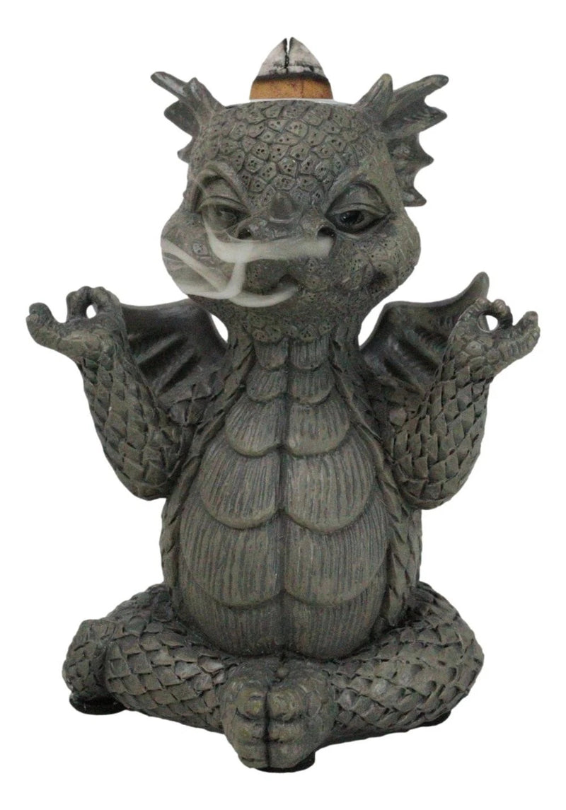 Zen Whimsical Garden Dragon Yoga Sitting In Meditation Backflow Incense Burner-2