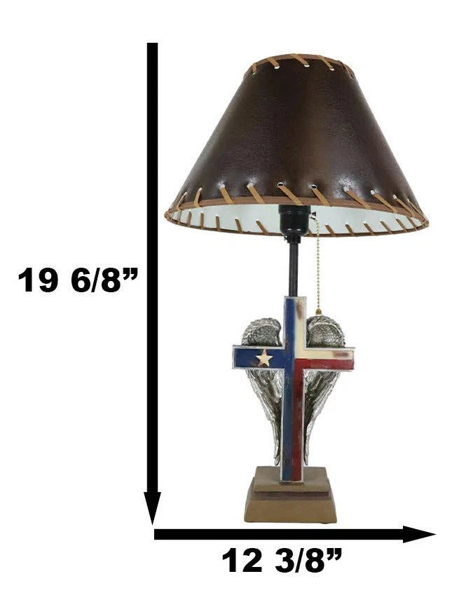 Country Western Texas Lone Star State Flag With Silver Angel Wings Table Lamp-3