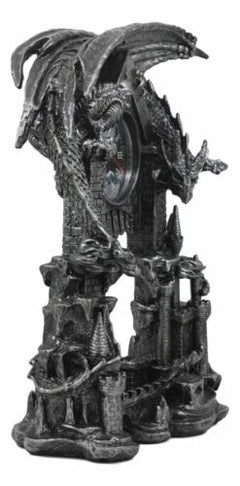 Large Gothic Smaug Dragon Overlord Guarding Castle Pendulum Table Clock Statue-3